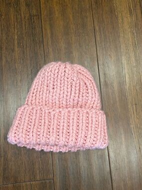 Handmade Cozy Pink Blossom Purple Knit Wool Blend Chunky Beanie 11” NEW